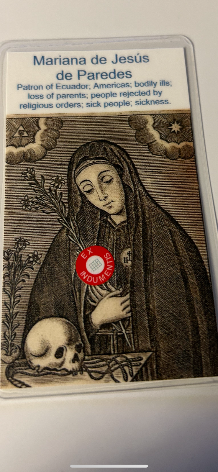 Saint Mariana de Jesus 3rd Class Relic Card