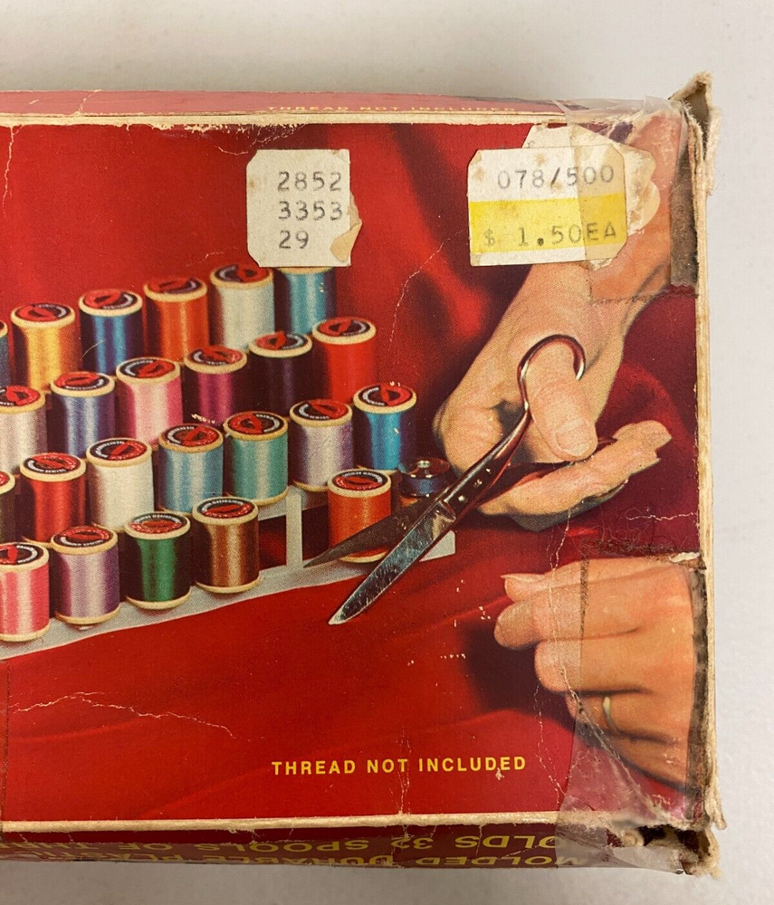 Vintage COLLINS SPOOL RACK HOLDS 32 SPOOLS OF THREAD/ WITH THREAD SPOOLS