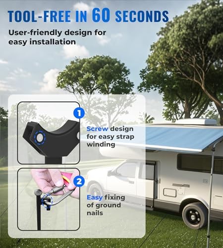 RV Awning Tie Down kit 108" Extended Length Adjustable Awning Support Poles