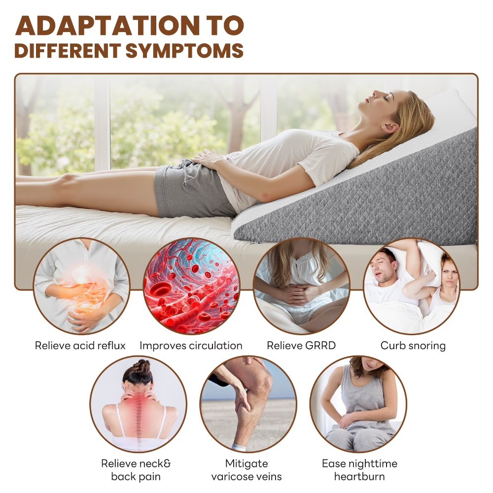 Extra-High Wedge Pillow, Memory Foam Bed Wedge for Snoring & Leg Elevation