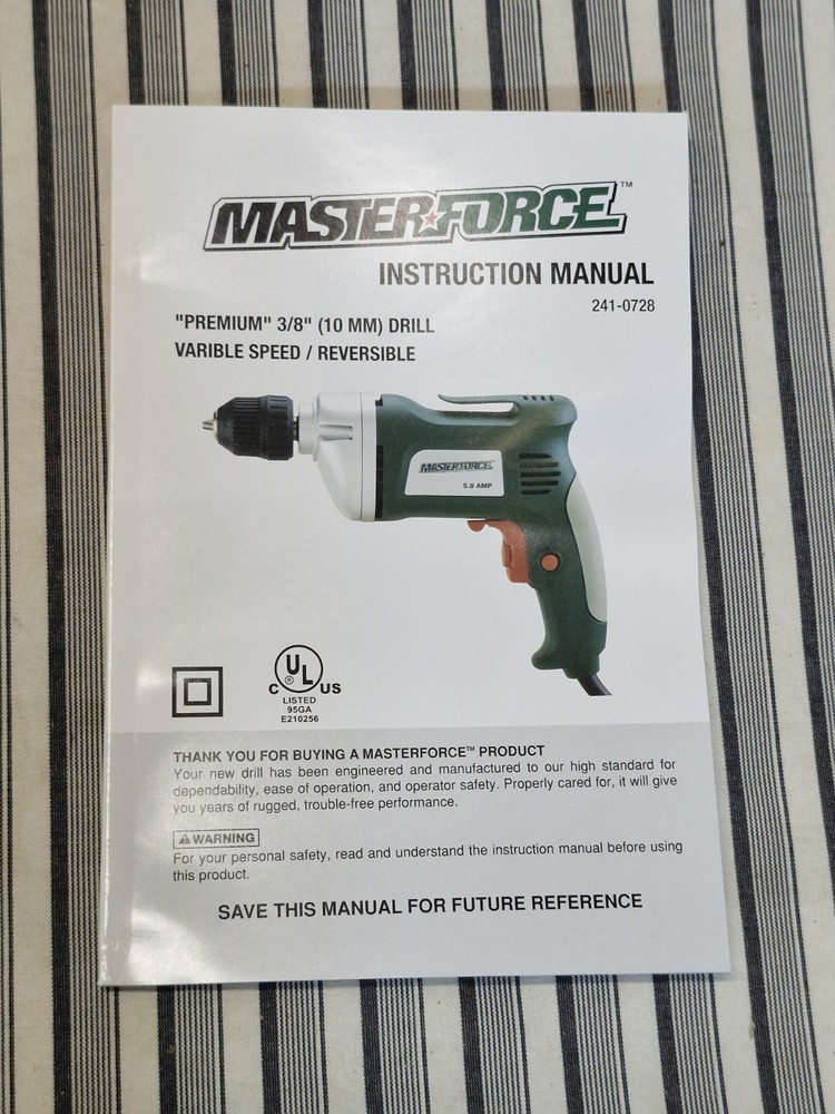 Masterforce 5.8 Amp 3/8" Variable Speed Reversible Power Drill w/ Case NOB
