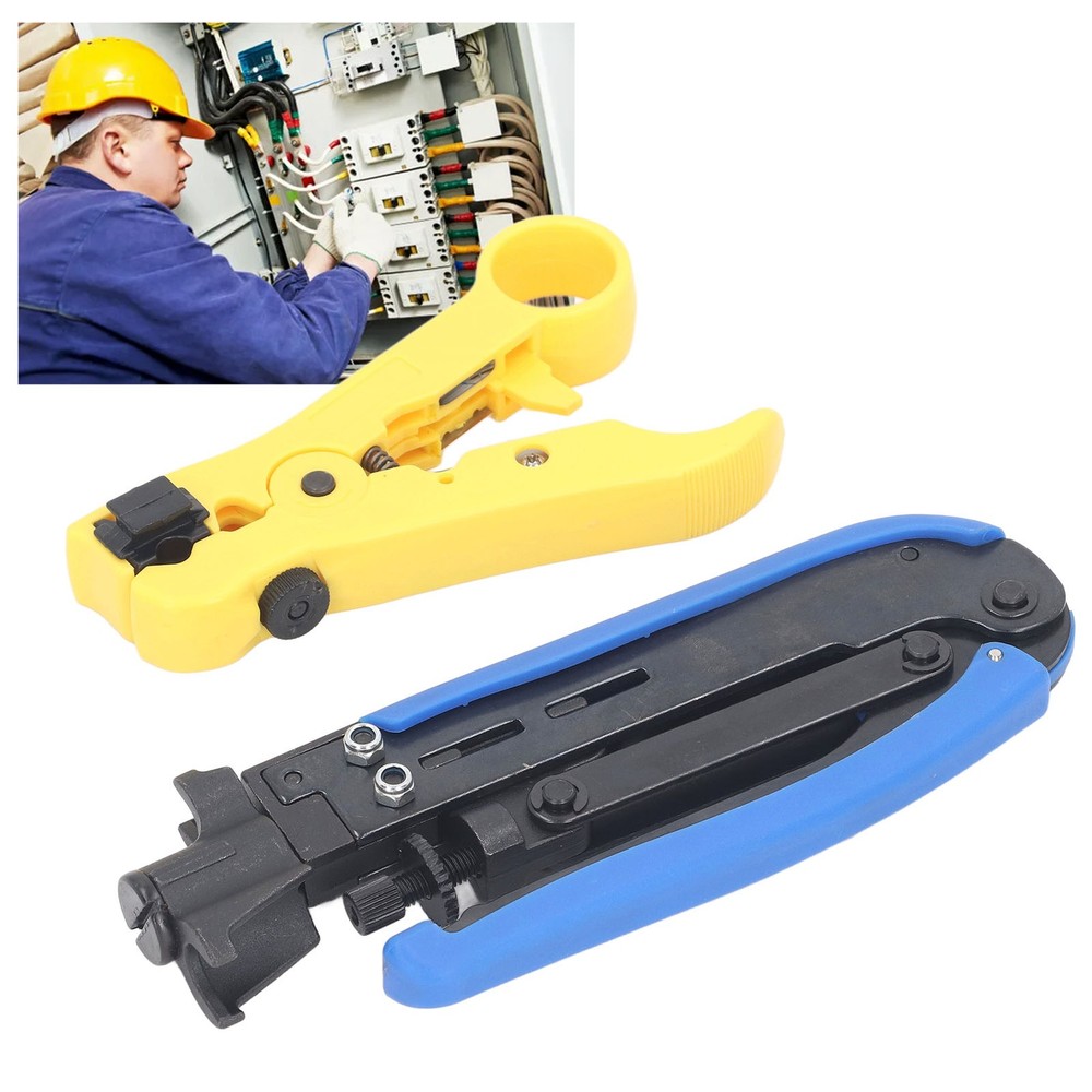 Coaxial Cable Crimping Pliers Combination Tool Adjustable Coax Stripper New