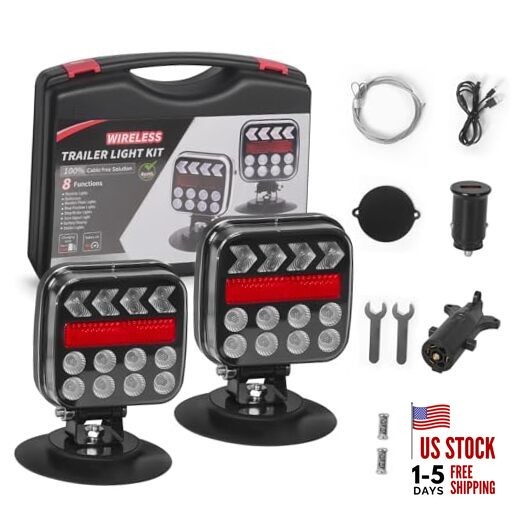 Wireless Trailer Lights, Dual Function Wireless Tow Lights with Magnetic+Cup