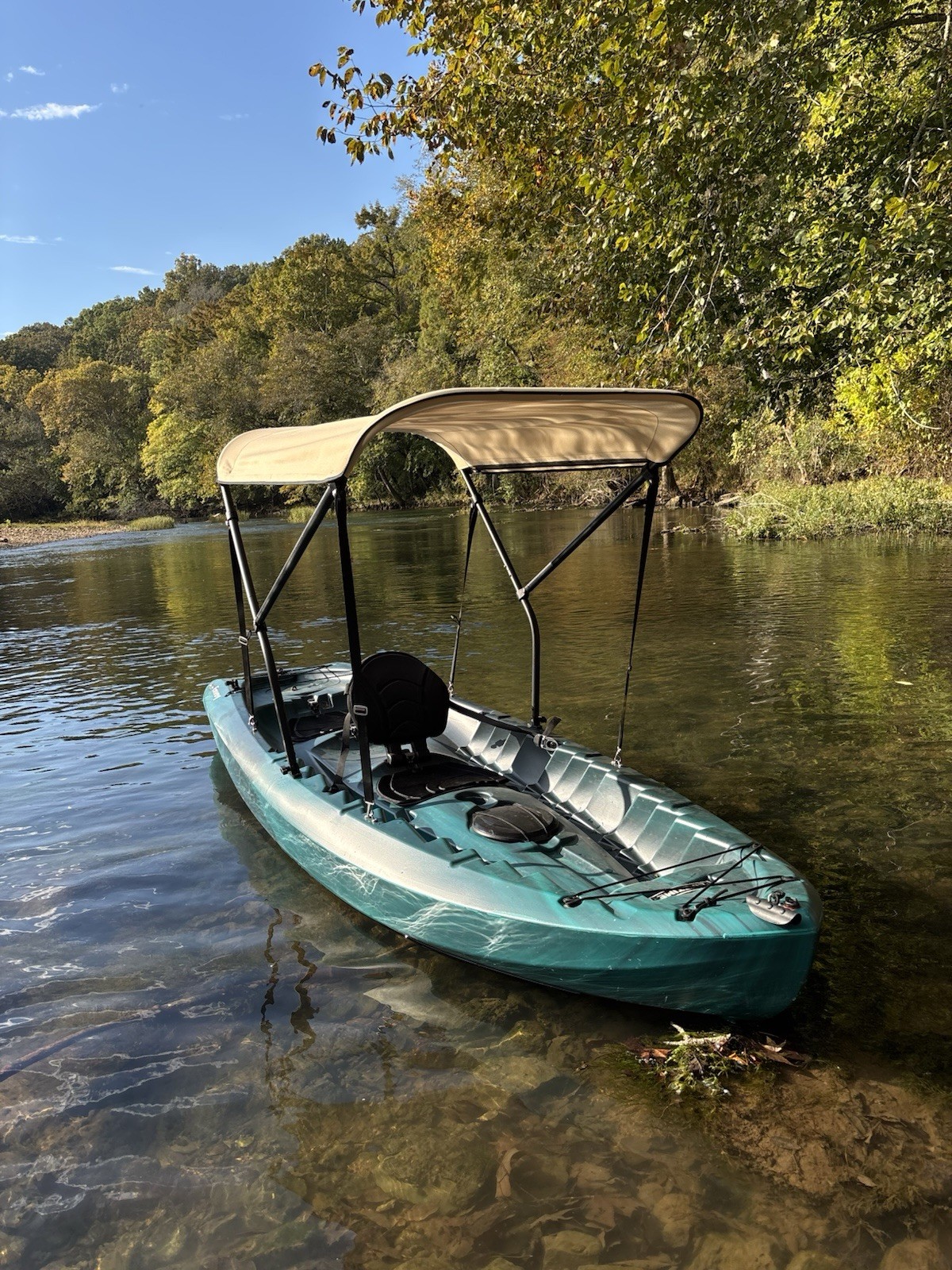 CRO 3'x5' Canoe/Kayak Sun Shade/Canopy Bimini Top - Beige Canvas Black Frame
