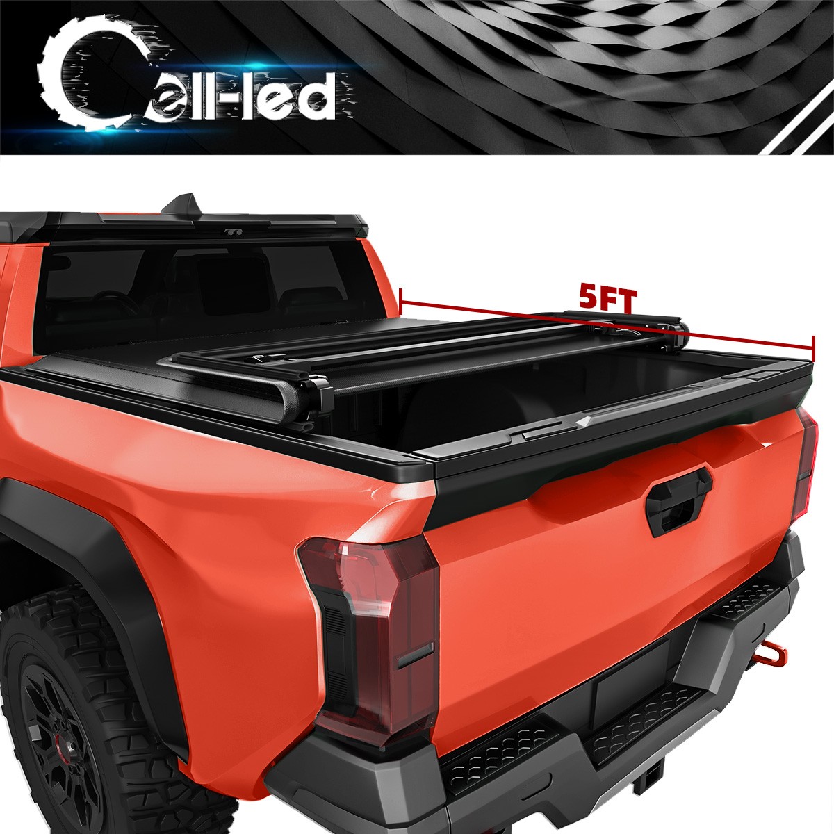 Soft Tri-Fold Tonneau Cover for 2024 2025 Toyota Tacoma 5ft Truck Bed w/ Lamp