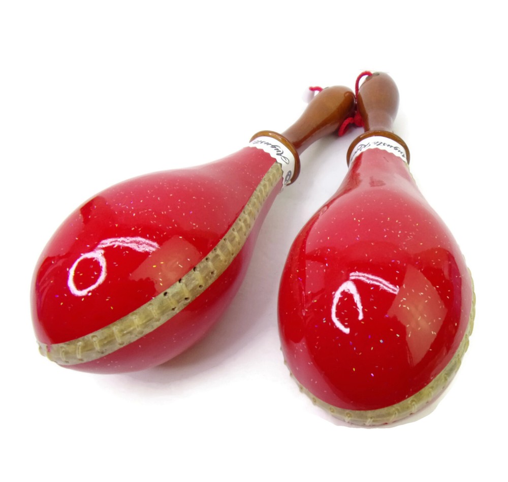 Full-Sized Professional Rawhide Maracas Shakers Percussion ~ RED