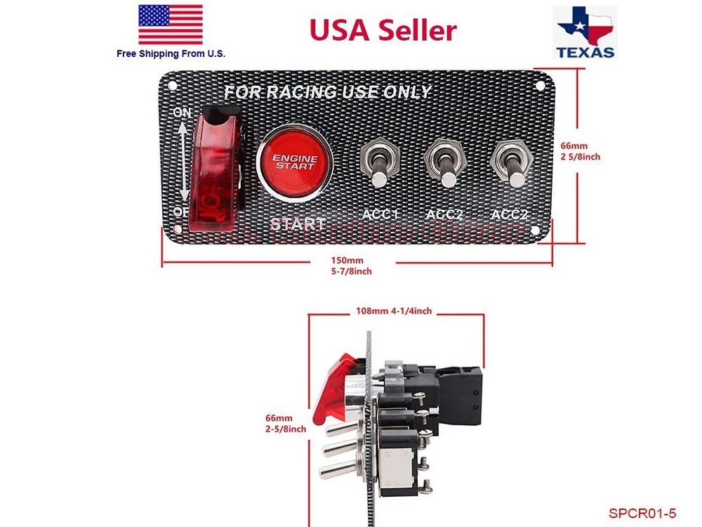 Racing Car Ignition Switch Engine Start Push Button LED Toggle Panel 12V