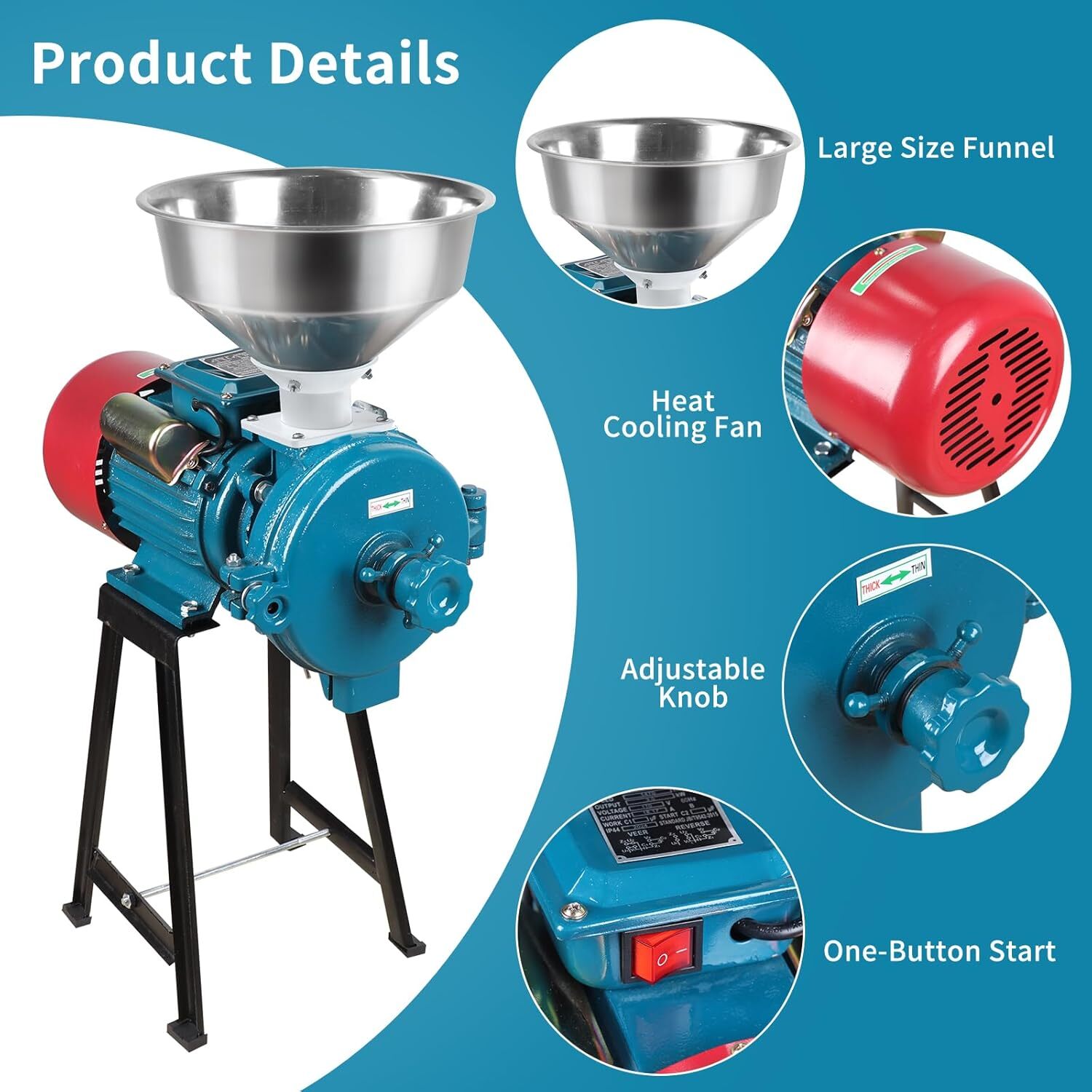 Electric Grain Mill Grinder 3000W 110V Commercial Corn Grinder (Dry Grinder)