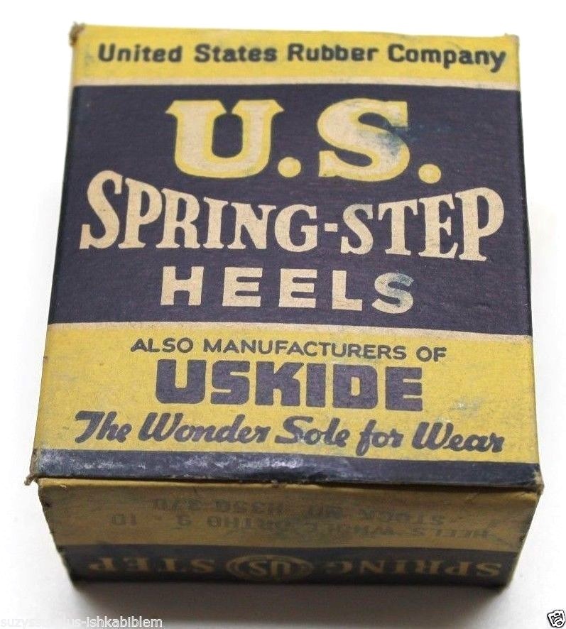 US spring step heels black rubber with nails in original box set E826