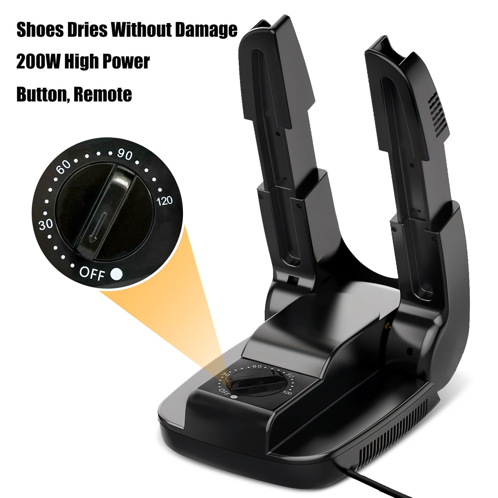 2-Tube Shoe Dryer Boot Dryer with Heat Blower Black Prevent Odor Mold Foldable