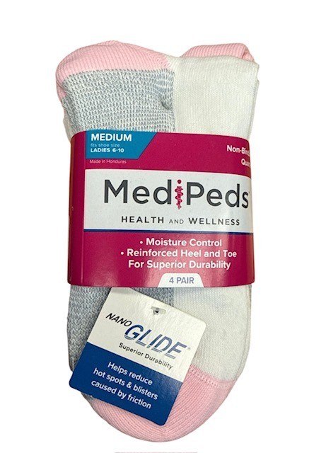 MediPeds Ladies Diabetic Quarter Socks Medium Size 6-10 4 pairs
