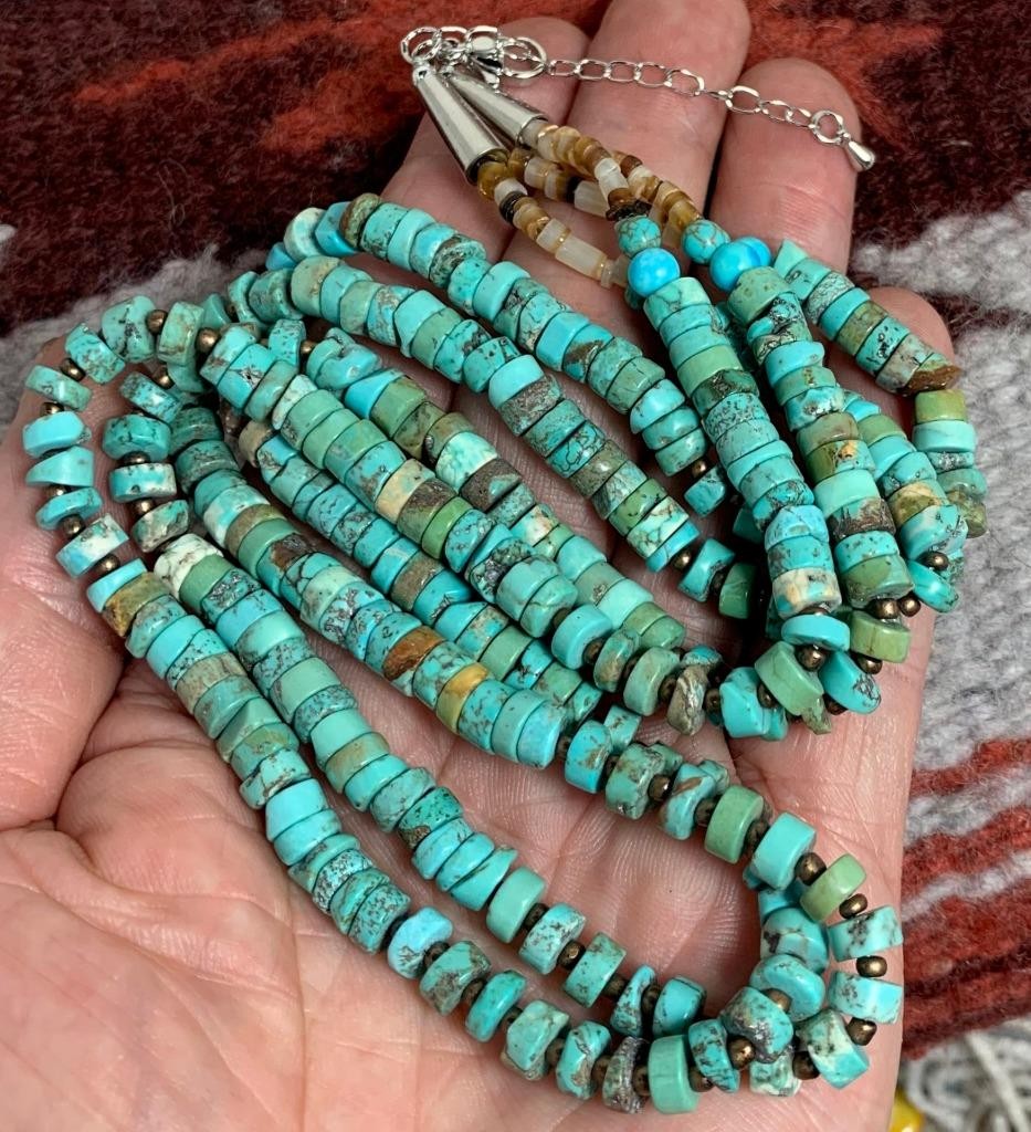 Ethnic multi-strands turquoise heishi necklace/6mm diameter(y241f2-w2)