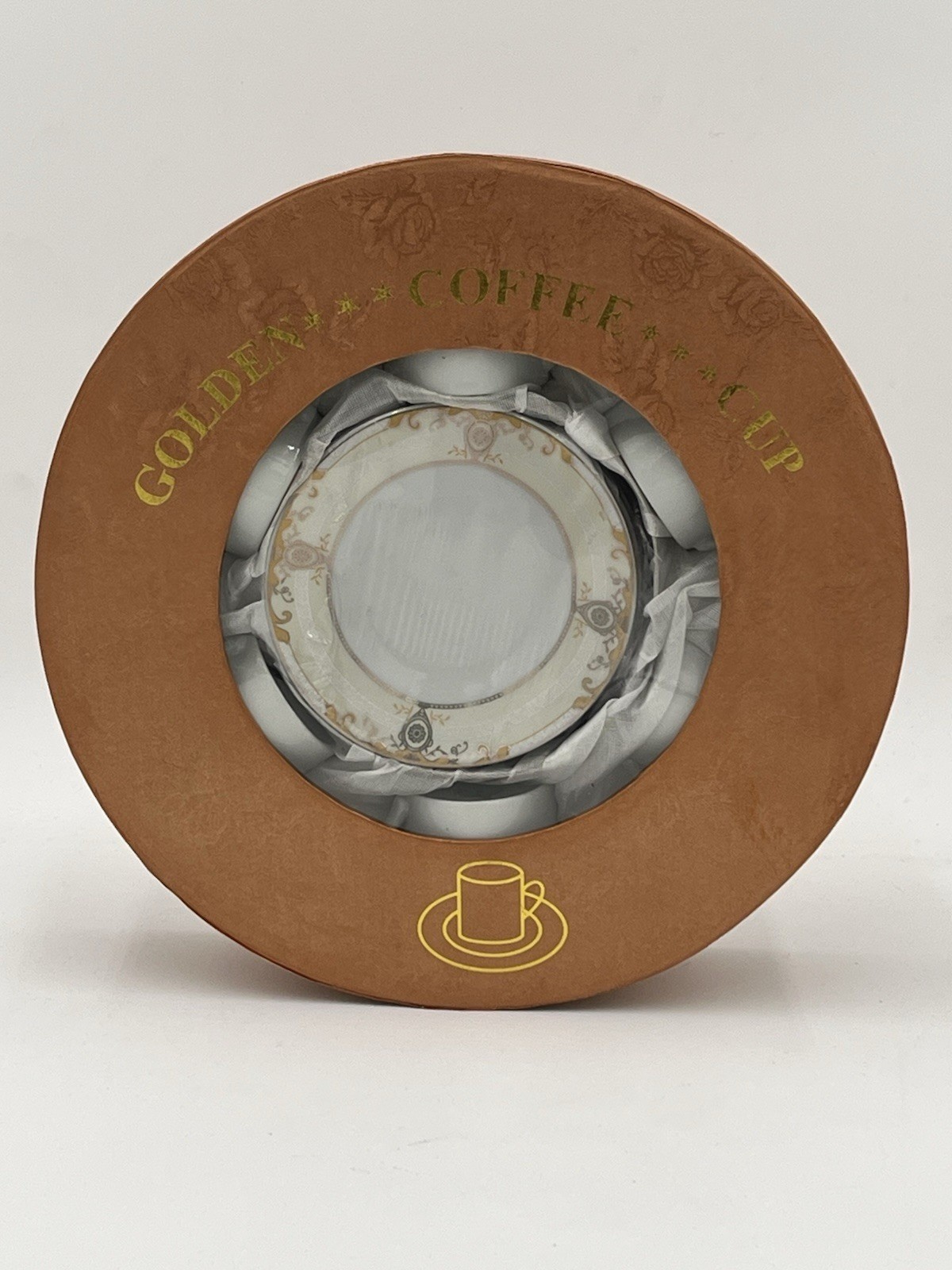 Turkish Coffee Cups 12pc Set 6 cups & 6 saucers Fine Porcelain Gold Pattern