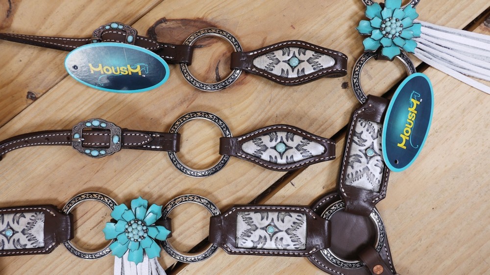 Western Leather Headstall and Breast Collar Tack Set