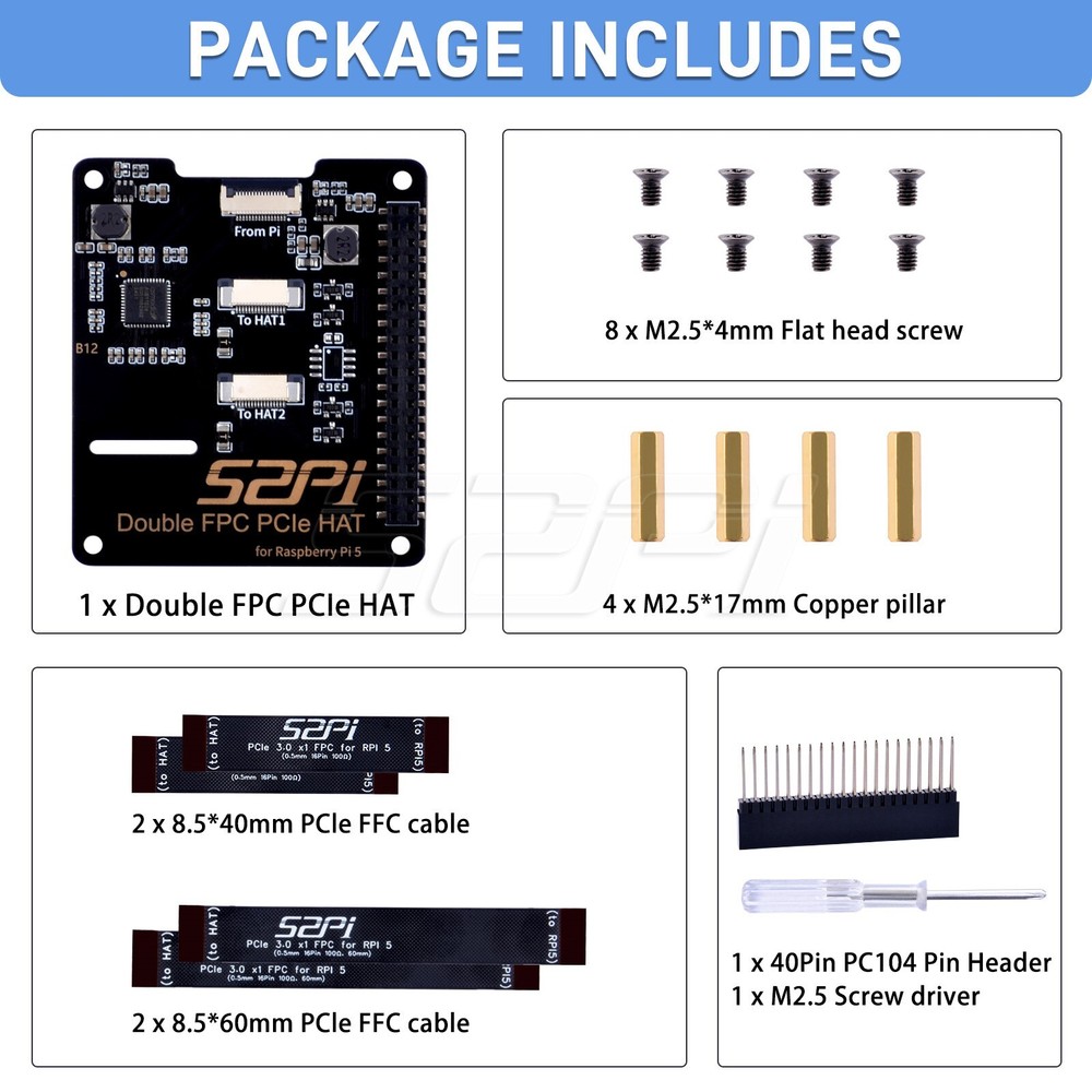 B12 Double FPC PCIe HAT Adapter Board for Raspberry Pi 5