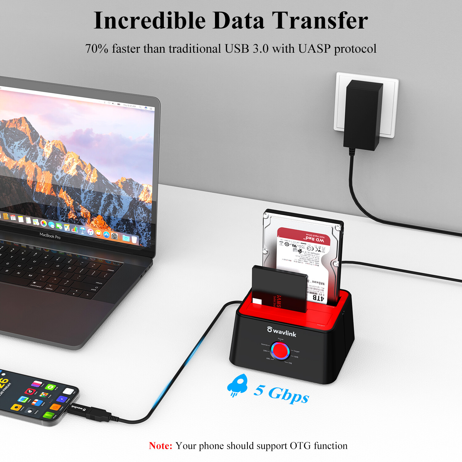 WAVLINK USB 3.0 SATA HDD SSD Docking Station Offline Clone 2.5"/3.5" Hard Drive