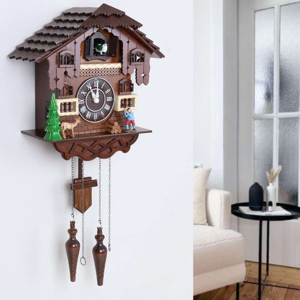 Large Handcrafted Vintage Cuckoo Clock with Singing Bird & Adjustable Volume
