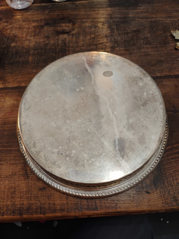 Vintage Silver Serving Tray with Cutout Rim Oval Medium Silverplate