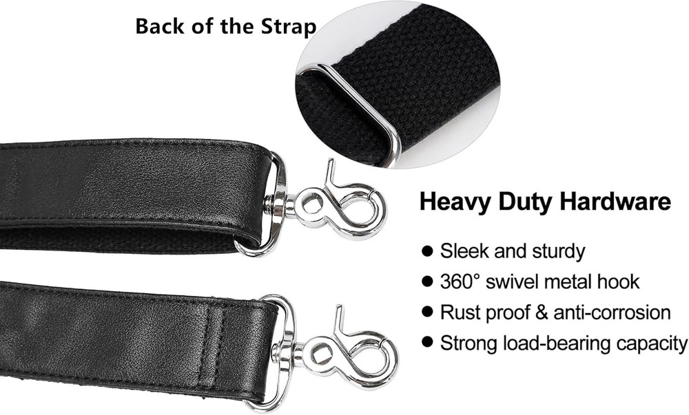 Full Grain Leather Shoulder Strap - Replacement Bag Straps for Laptop Black