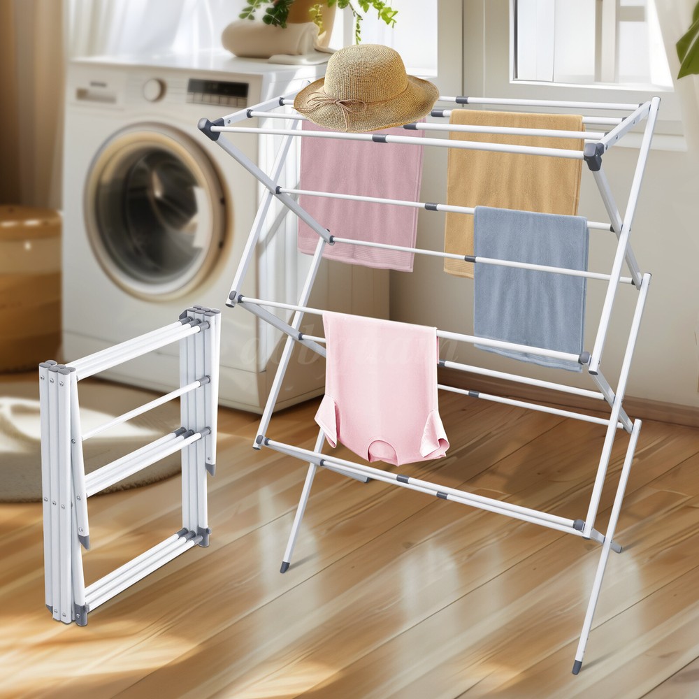 1 Clothing Laundry Dry Rack Telescopic Folding Drying Rack Space Saving White