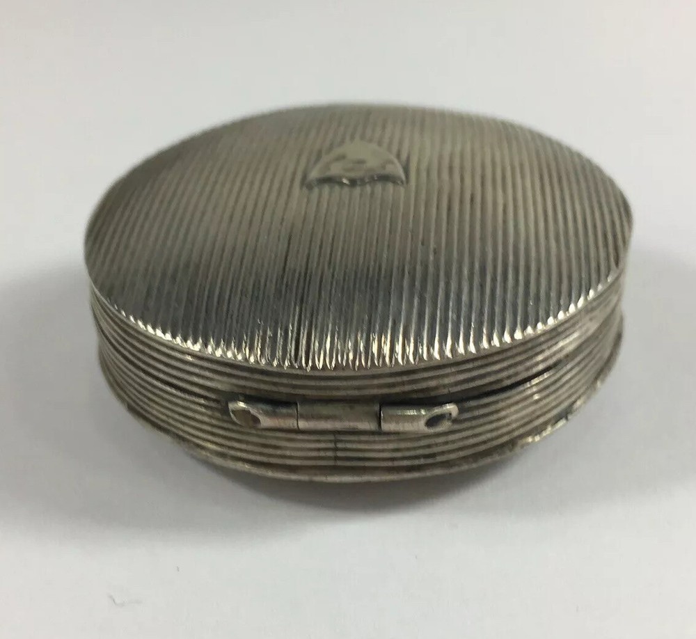 Antique Dutch 1830 Round Snuff Box Solid Silver 2.3cm In Height