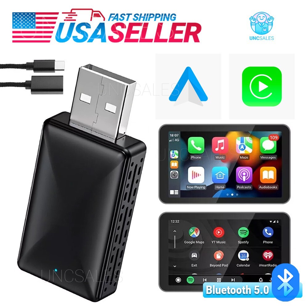 2-in-1 Carplay Wireless Adapter Android Auto Plug Play Connect USB Dongle