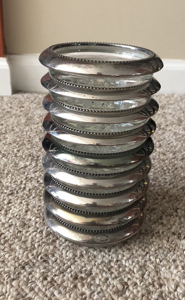 W & S Blackinton silverplate & crystal drink coasters
