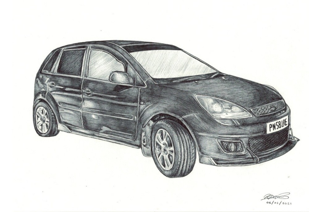 Personalised Realistic Pen Drawing: Car (see description)
