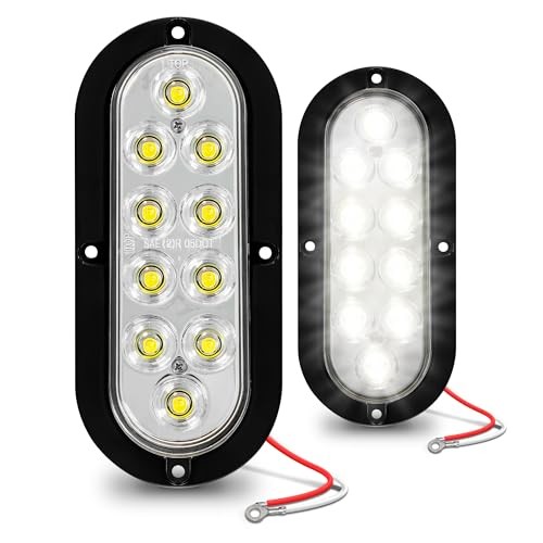 TRUE MODS 2pc Clear 6 inch Oval LED Reverse Trailer Tail Light Kit 2 Pack White