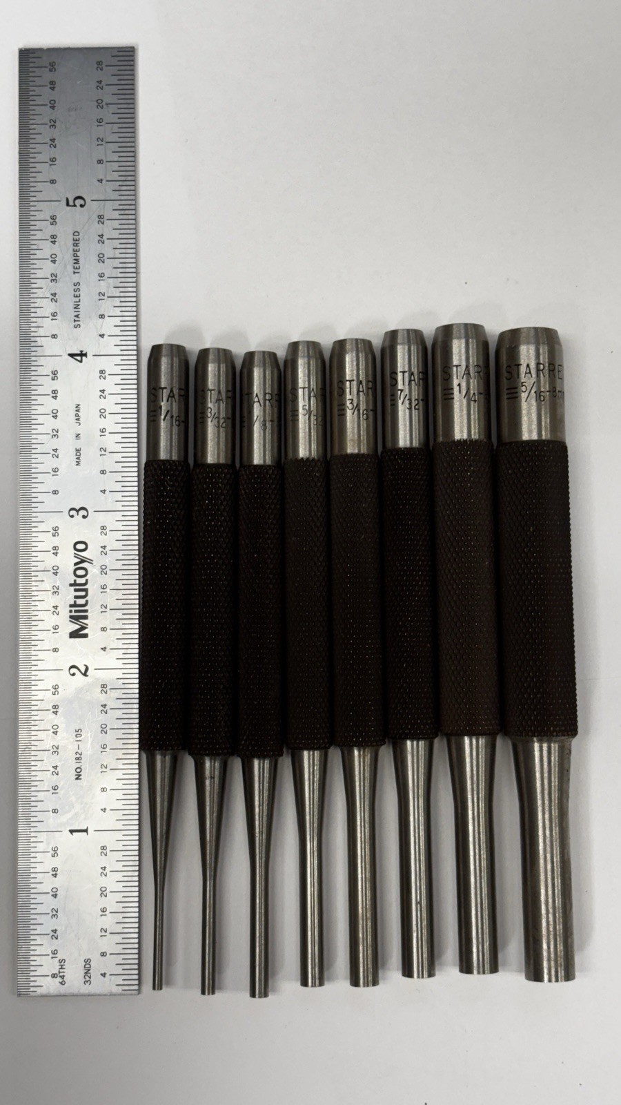 Starrett  8pc Drive Pin Punch Set, Sizes 1/16"to 5/16" PIN end Diameters
