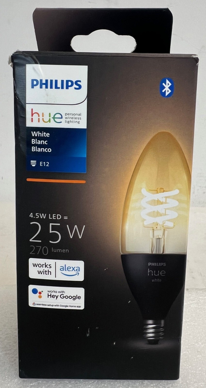 Philips Hue 25W Equivalent-Candle-Shaped Filament LED Smart Bulb-White Light-E12