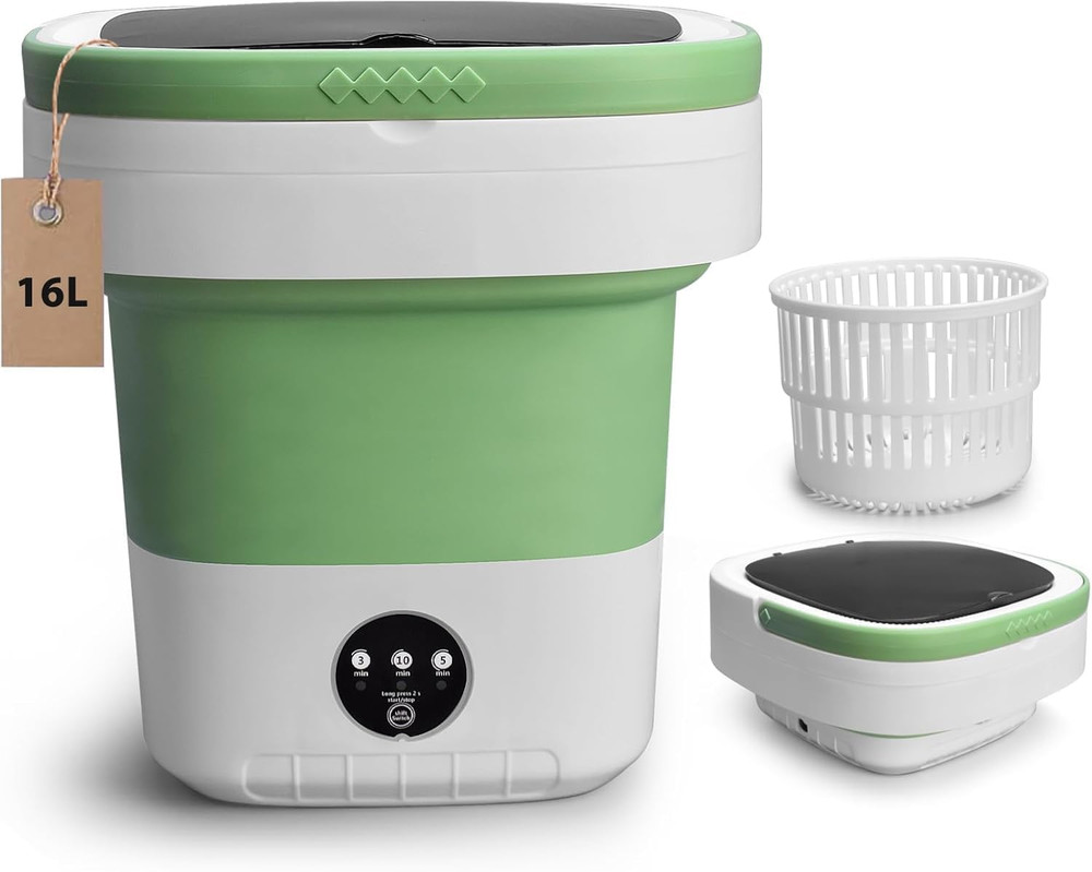 16L Portable Foldable Washing Machine with Spin Basket for Small Clothes