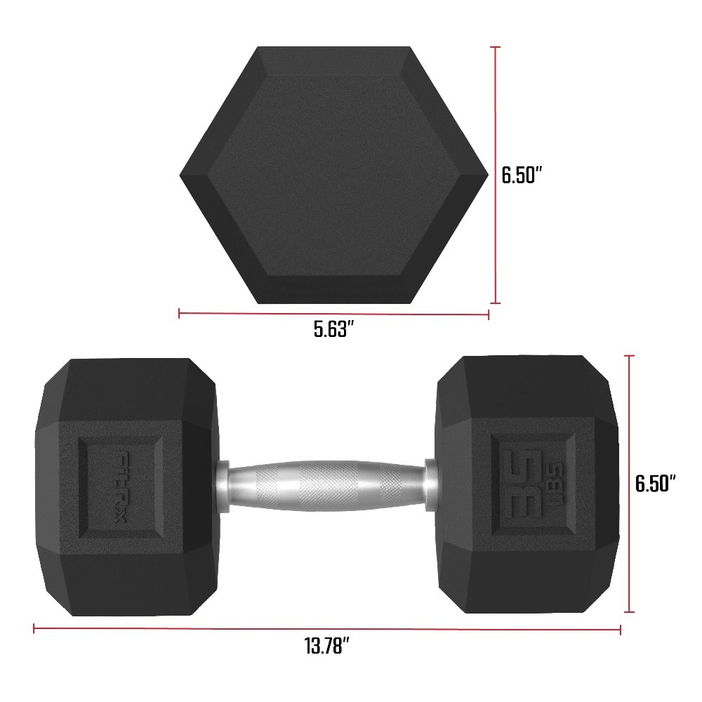 35lbs Rubber Hex Dumbbell – Solid Steel Handle, Durable Rubber Coating