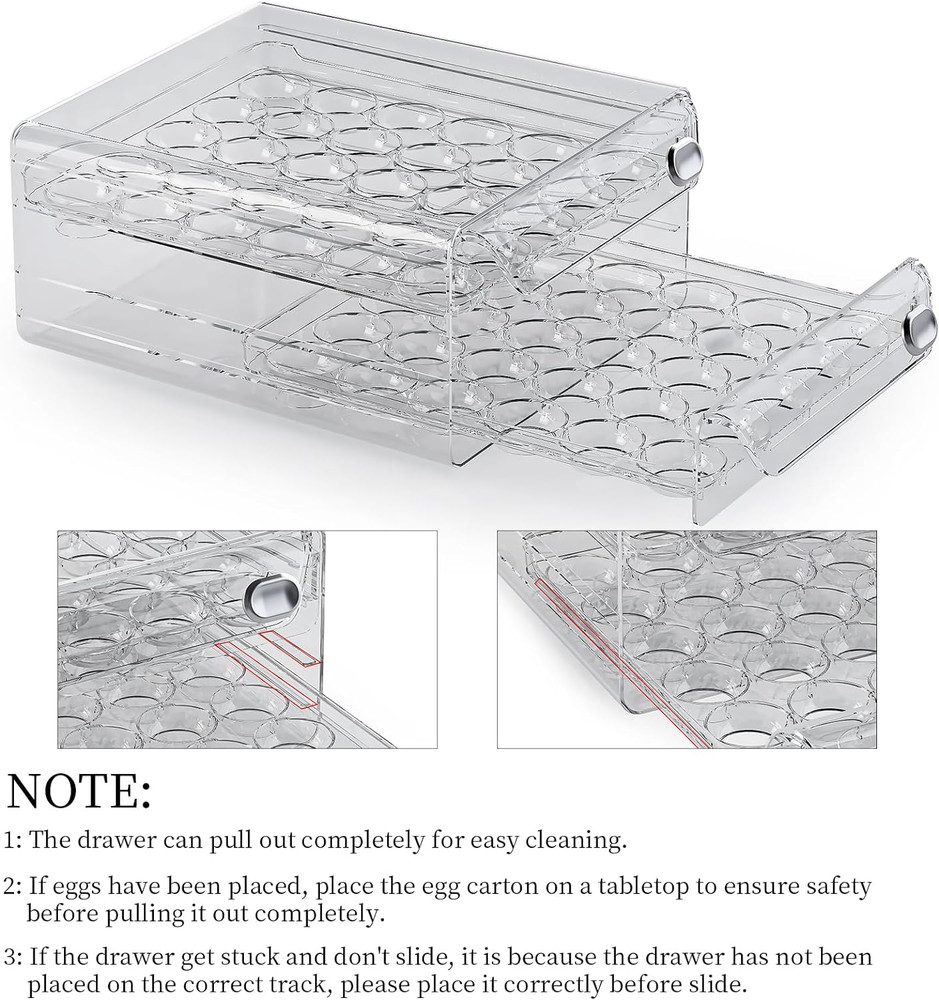 60 Eggs Organizer for Refrigerator, Large Egg Holder for Fridge, Clear Egg Conta
