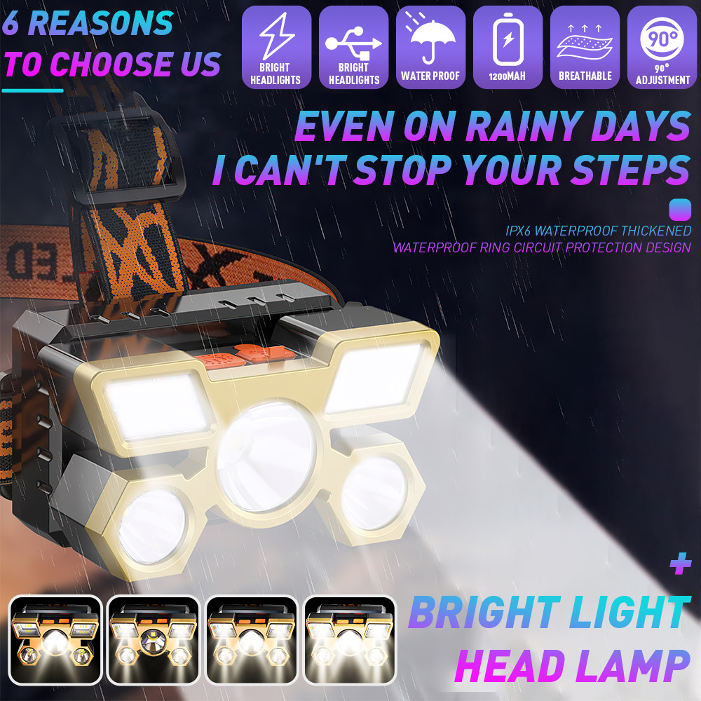 990000LM Lampara de Cabeza LED Impermeable USB Recargable Linterna para Correr