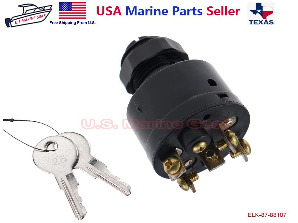 Boat Ignition Key Switch Push to Choke Mercury Outboard Off-On-Start 6 Terminals