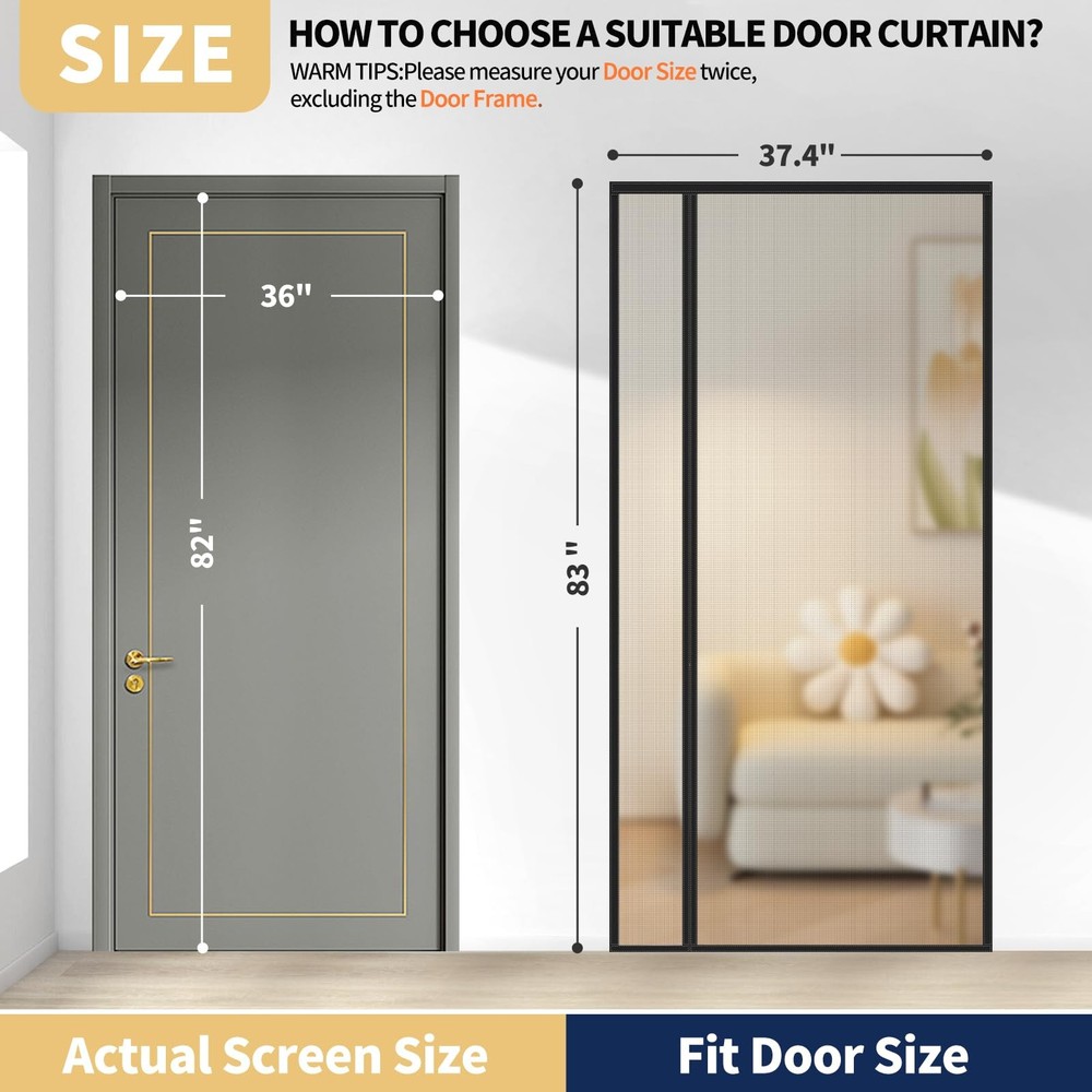 Magnetic Screen Door,Reversible Left or Right Side Opening, Mesh Door Screen ...