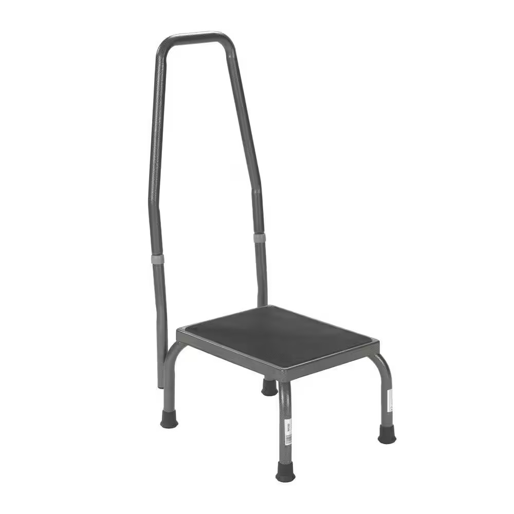 Footstool with Non Skid Rubber Platform and Handrail