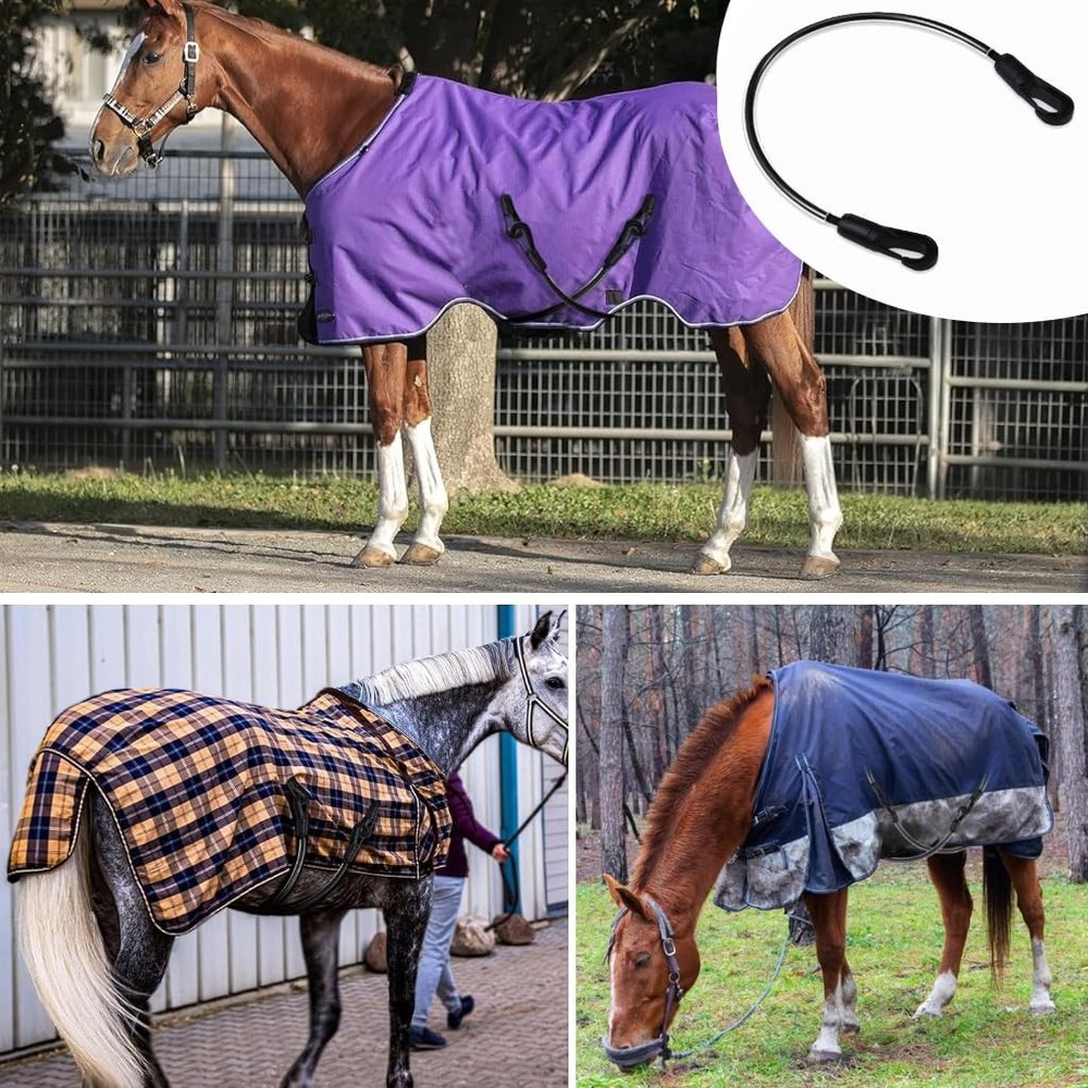 2 Pcs Horse Blanket Straps - Adjustable Elastic Tail & Leg Straps with Double...