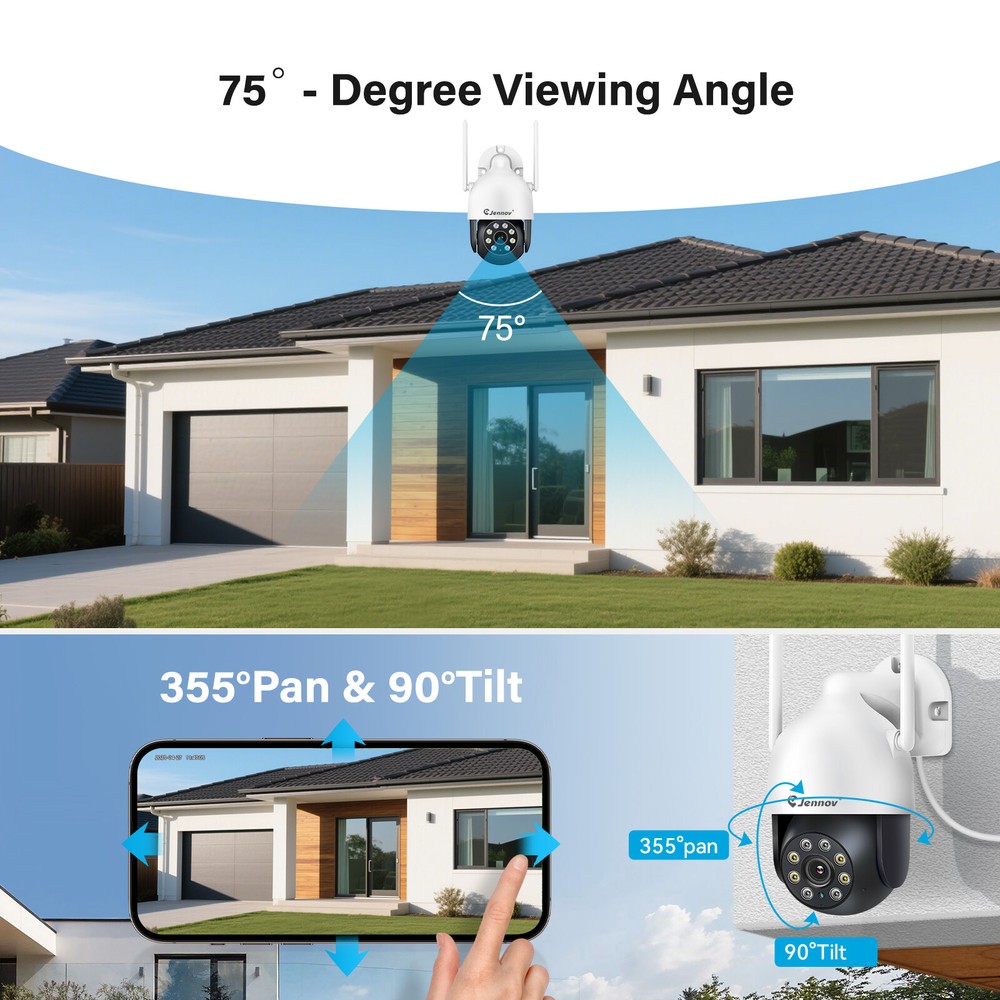 JENNOV Security Camera System 360°View Outdoor Camera Human Detection 10CH NVR
