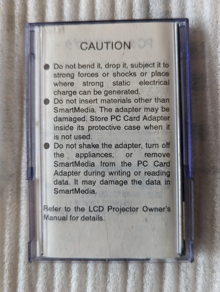 Smart Media PC Card Adapter, Hard Case & Instruction Manual