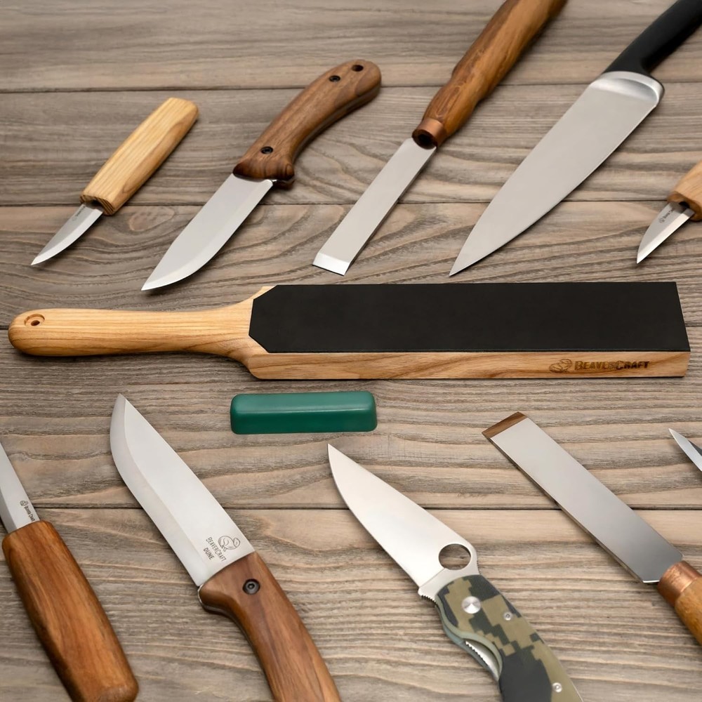 Leather Strop Knife Sharpening Dual-Sided Knife Strop W/ Stropping Compound Kit