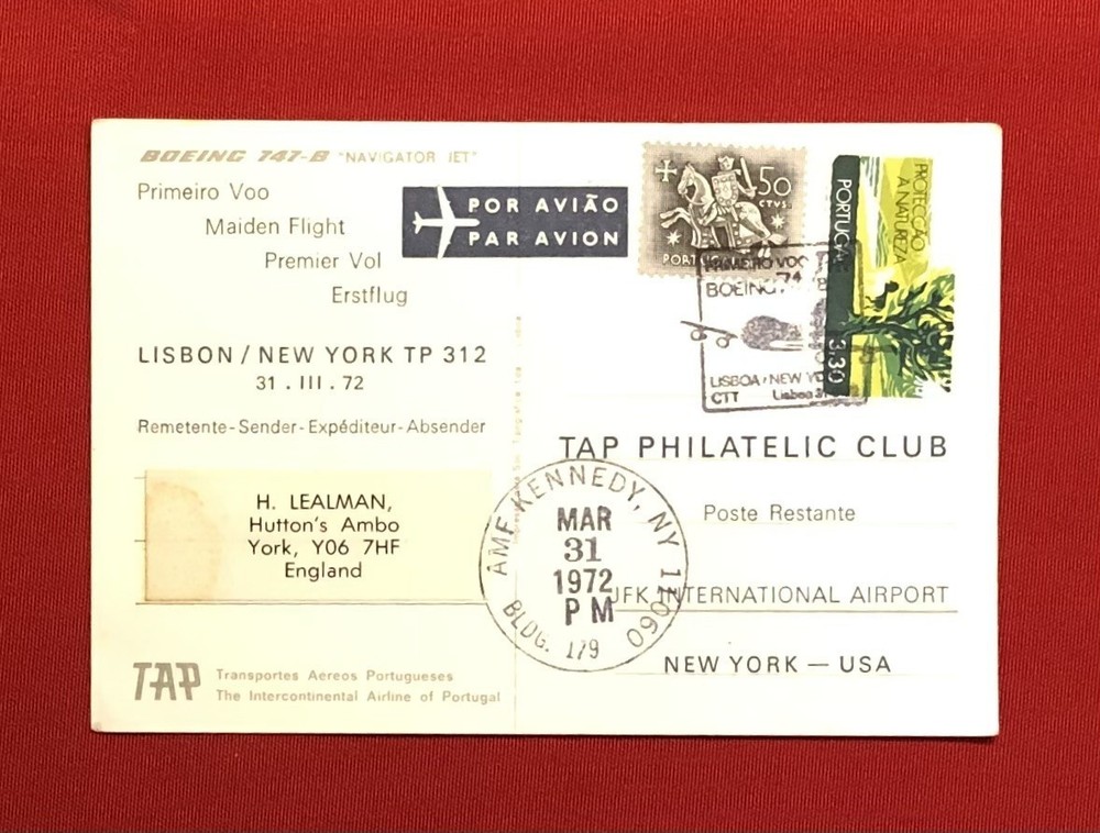 1972 TAP Portugal 1 x FDC Postcard 2 cachets
