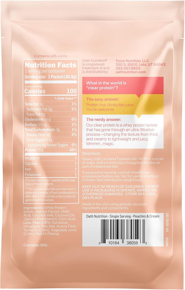 Clear Whey Isolate Protein Powder, Peaches & Cream, 20G Complete Protein per ...