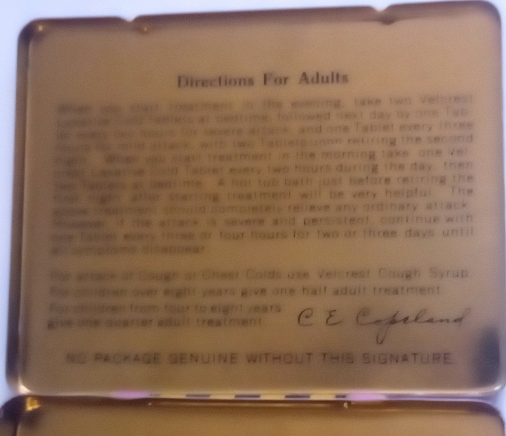 1940's-50's Velcrest Laxative Cold Tablets Tin Mansfield, Ohio