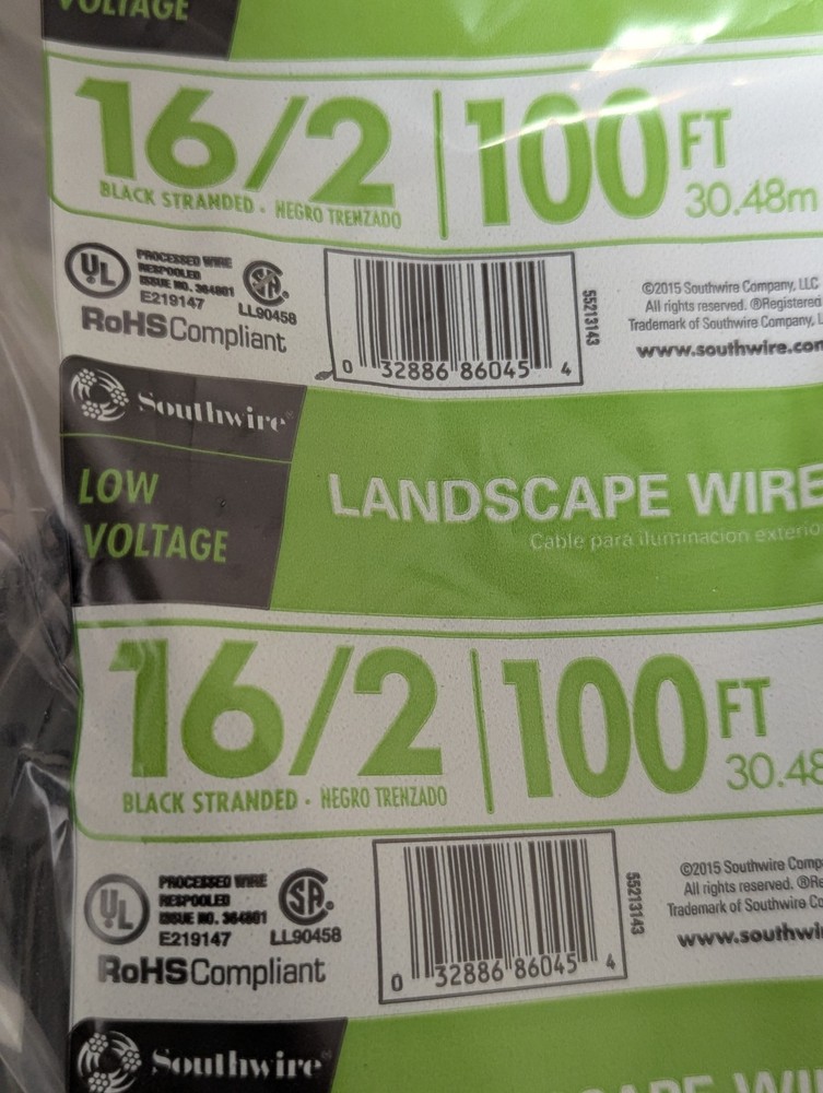 Southwire 100’ 16/2 Landscape Lighting Low Voltage Stranded Wire Cable 100 ft