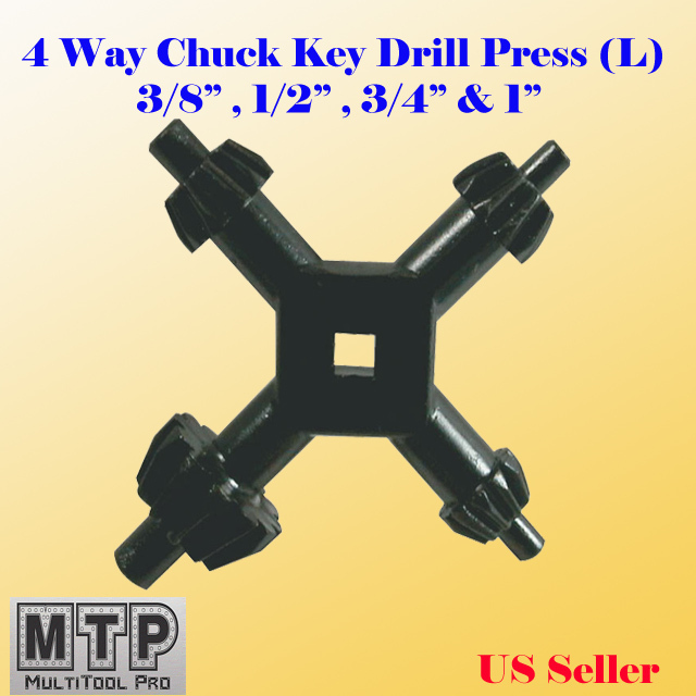 4 Way Chuck Key Drill Press LG 1/2" 3/4" 3/8" 1" Universal Combination #5 -  #8