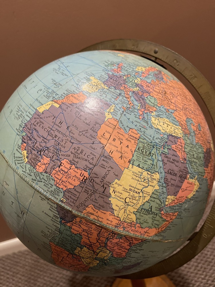 Antique 12 INCH REFERENCE GLOBE With Wood Stand- Shows USSR