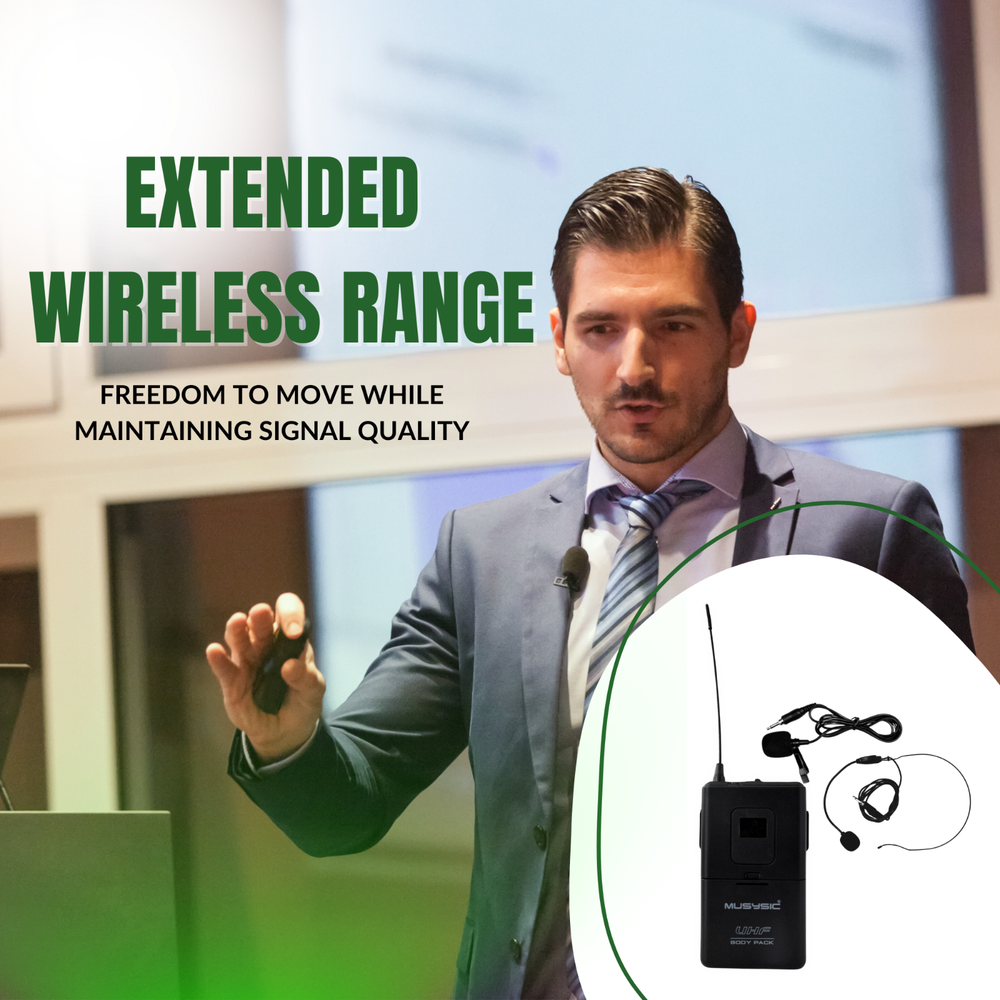 2 Channel Dual UHF Wireless Microphone System With Handheld & Lapel / Headset