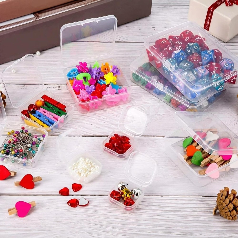 24 Packs Small Clear Plastic Beads Storage Containers Box with Hinged Lid for...